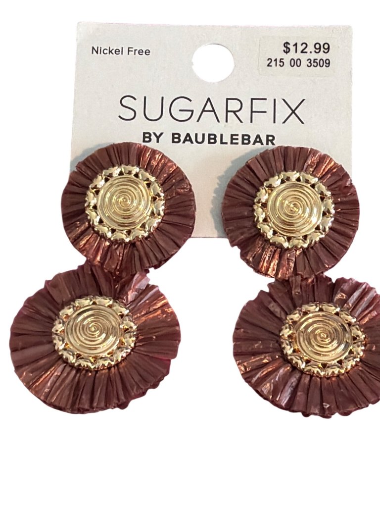 Sugarfix Baublebar Gold Tone Copper Raffia Statement Earrings Round 2.5